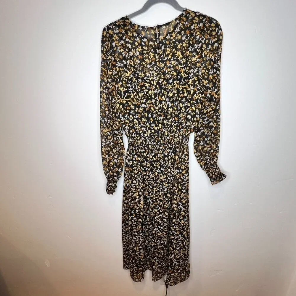 Tommy Hilfiger Womans Sintched Floral Print Midi Dress Long Sleeve Size 10 - Picture 6 of 7